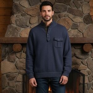 Alex Cannon Sweater Mens Large Navy Blue Pullover Elbow Patch Suede Cotton India